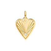 14k Yellow Gold Diamond Fluted Heart Charm Pendant, 15mm